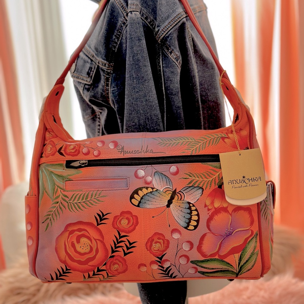 NWT Anuschka Hand Painted Original Artwork Genuine Leather Tote Coin/Card Holder